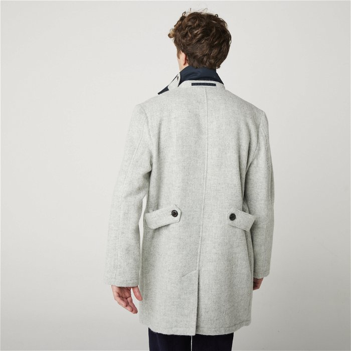Image of model wearing Emerson Coat. Model is 6ft1in, chest size 38in and wearing size Medium