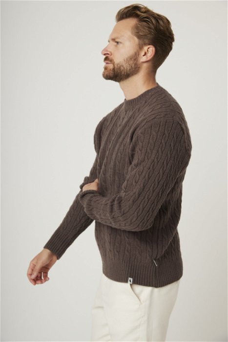Image of model wearing Makers Stitch Cable Crew Jumper. 