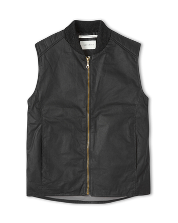 Image of model wearing Biker Waxed Gilet. 