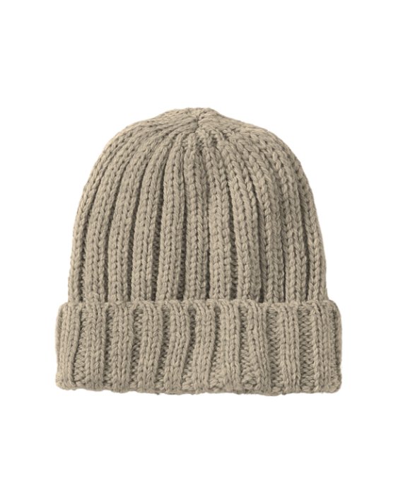 Image of model wearing Ribbed Beanie. 
