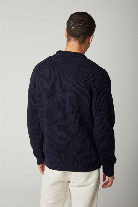 Image of model wearing Ford Crew Jumper. Model is 6ft, chest size 36in and wearing size Large