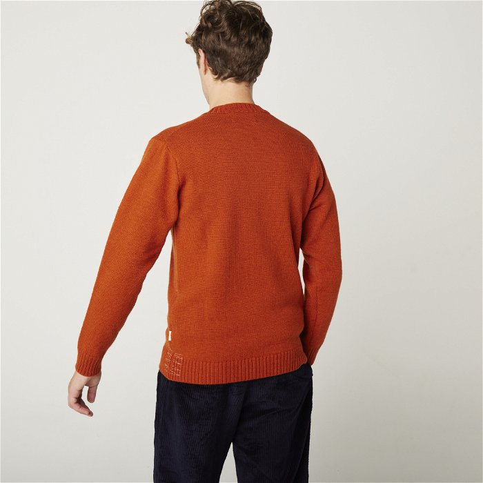 Image of model wearing Makers Stitch Jumper. Model is 6ft1in, chest size 38in and wearing size Large