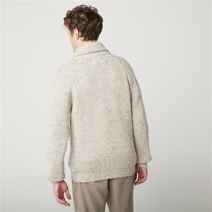 Image of model wearing Foxton Cardigan. Model is 6ft1in, chest size 38in and wearing size Medium