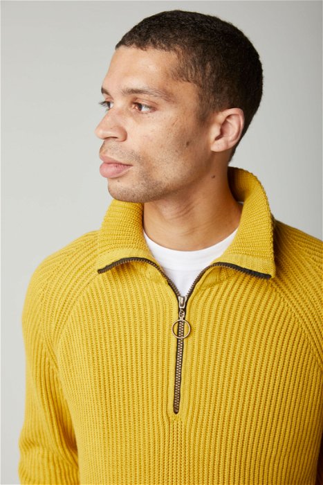 Image of model wearing Felix Zip Neck. Model is 6ft, chest size 36in and wearing size Large