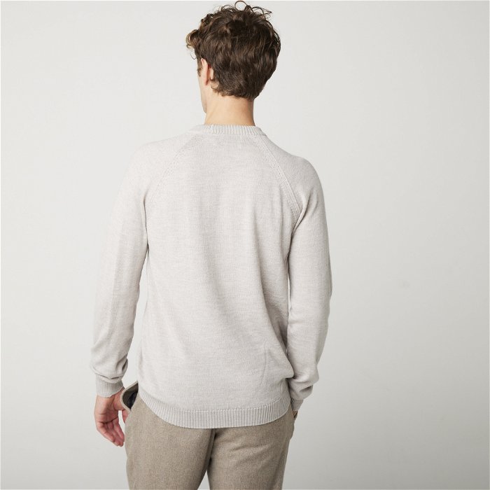 Image of model wearing Beauford Crew Jumper. Model is 6ft1in, chest size 38in and wearing size Medium