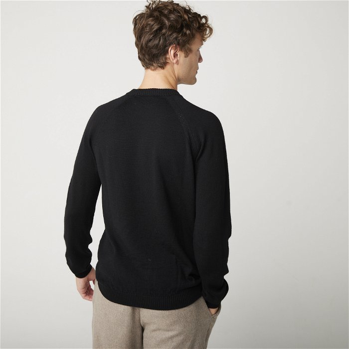 Image of model wearing Beauford Crew Jumper. Model is 6ft1in, chest size 38in and wearing size Medium