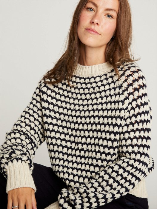 Image of model wearing Lilly Crew Jumper. Model is 5ft8, size UK 8 and wearing size Small