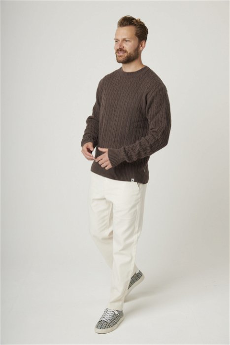 Image of model wearing Makers Stitch Cable Crew Jumper. 