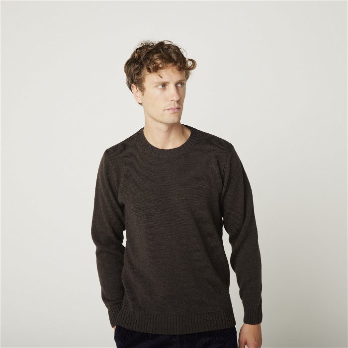 Image of model wearing Makers Stitch Jumper. Model is 6ft1in, chest size 38in and wearing size Large