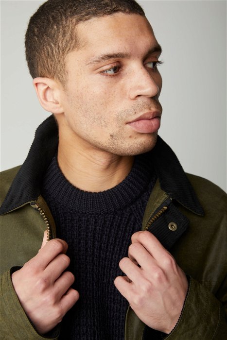Image of model wearing Wax Clifton Jacket. Model is 6ft, chest size 36in and wearing size Large
