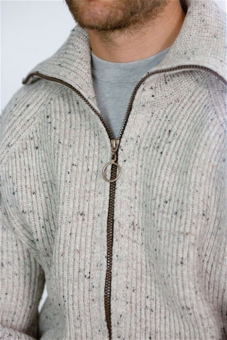 Image of model wearing Foxton Cardigan. Model is 6ft1in, chest size 38in and wearing size Medium