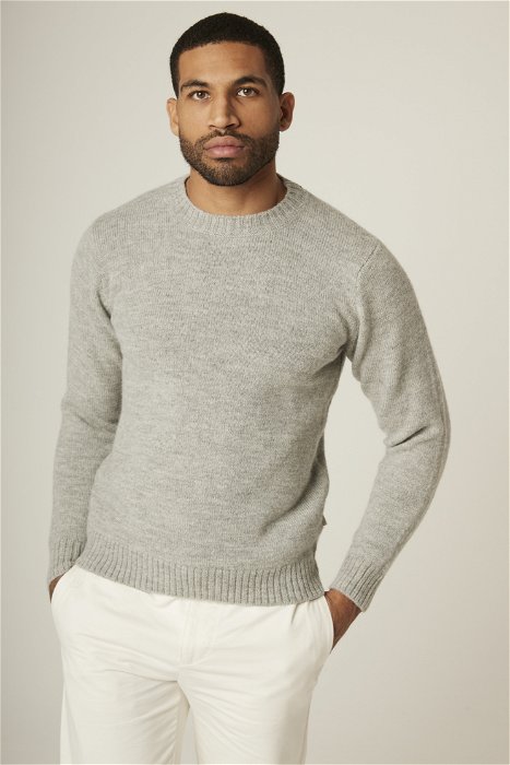 Image of model wearing Makers Stitch Jumper. Model is 6ft1in, chest size 40in and wearing size Medium