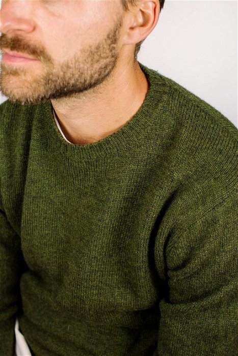 Image of model wearing Makers Stitch Jumper. Model is 6ft1in, chest size 40in and wearing size Medium