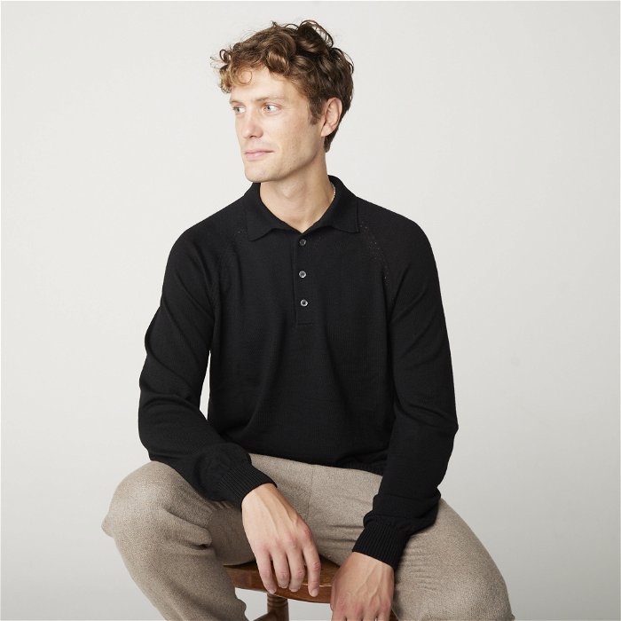 Image of model wearing Beauford Polo Shirt. Model is 6ft1in, chest size 38in and wearing size Medium