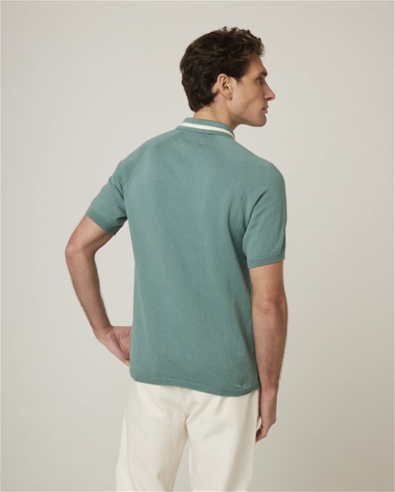 Image of model wearing Textured Cotton Polo Shirt. 