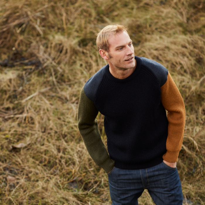 Image of model wearing Funky Jumper (Thomas). Model is 6ft1in, chest size 38in and wearing size Medium